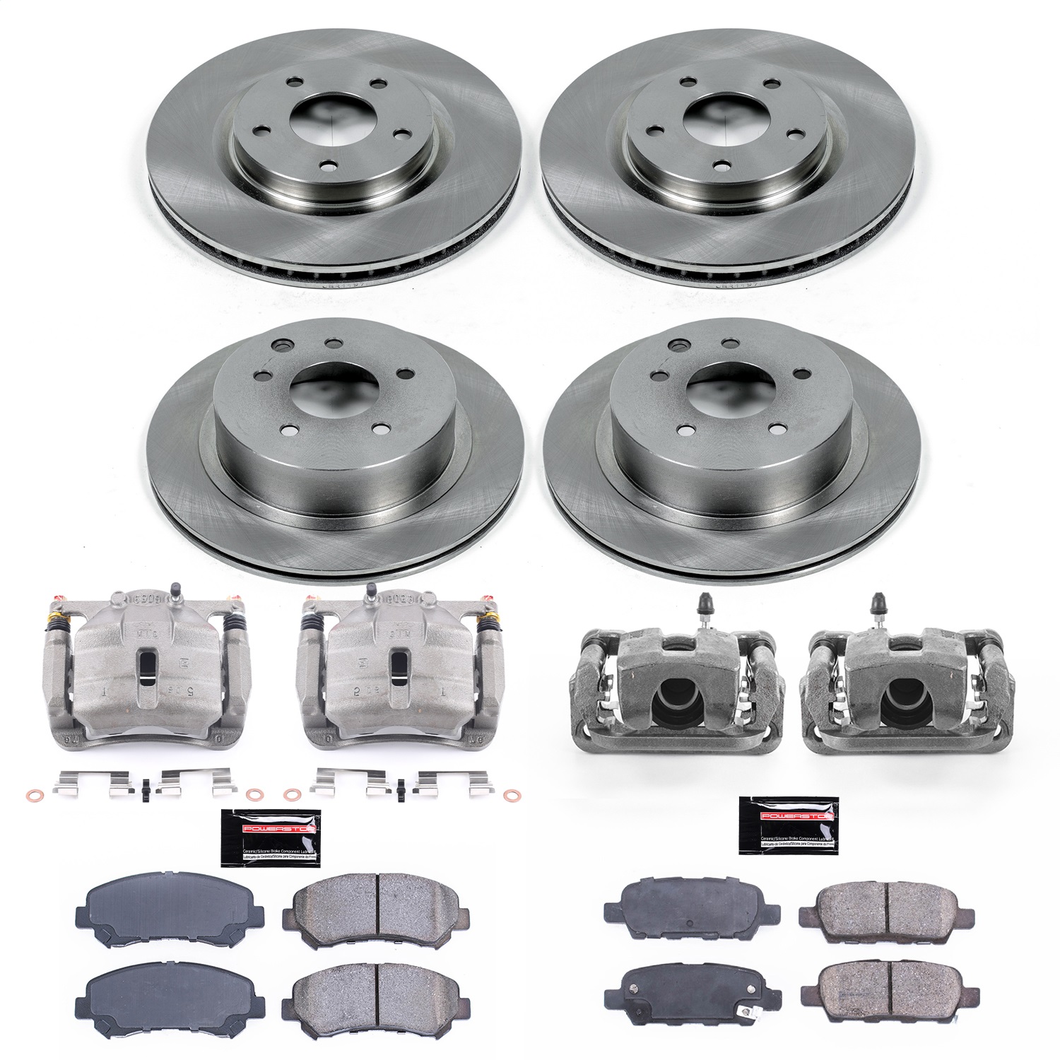 Power Stop - KCOE8268 - Front and Rear - Disc Brake Pad/Caliper and Rotor Kit