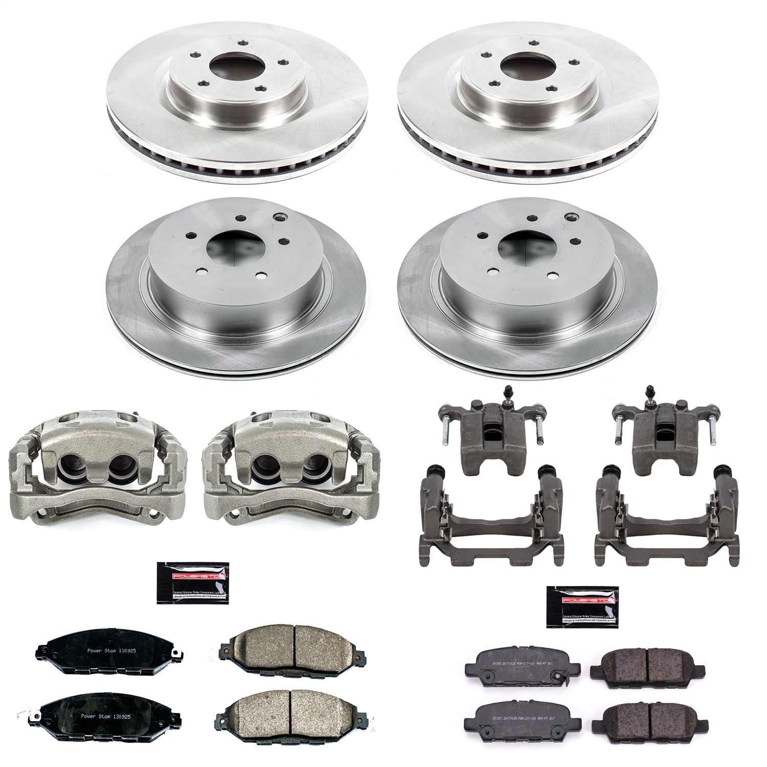 Power Stop - KCOE8347 - Front and Rear - Disc Brake Pad/Caliper and Rotor Kit