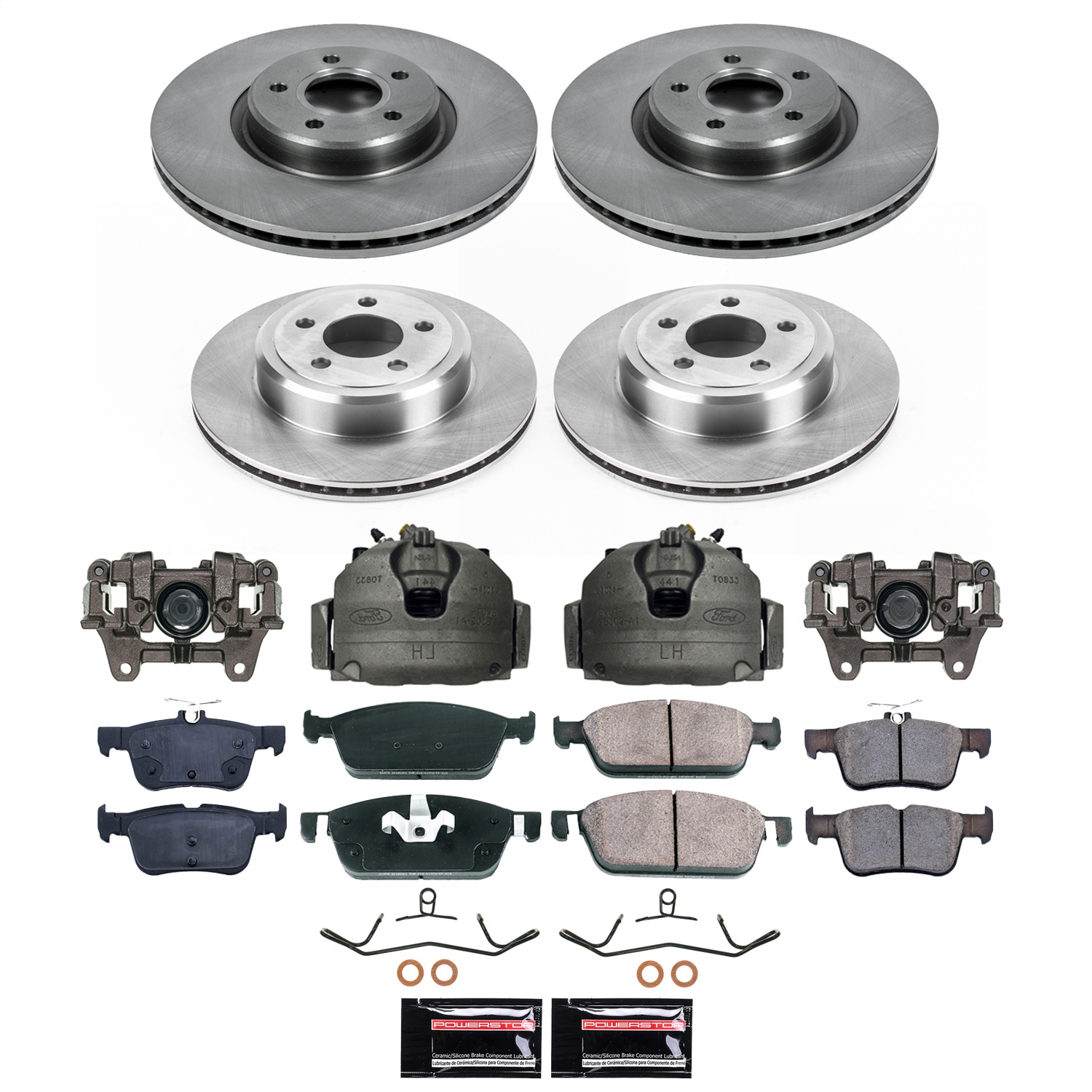 Power Stop - KCOE8390 - Front and Rear - Disc Brake Pad/Caliper and Rotor Kit