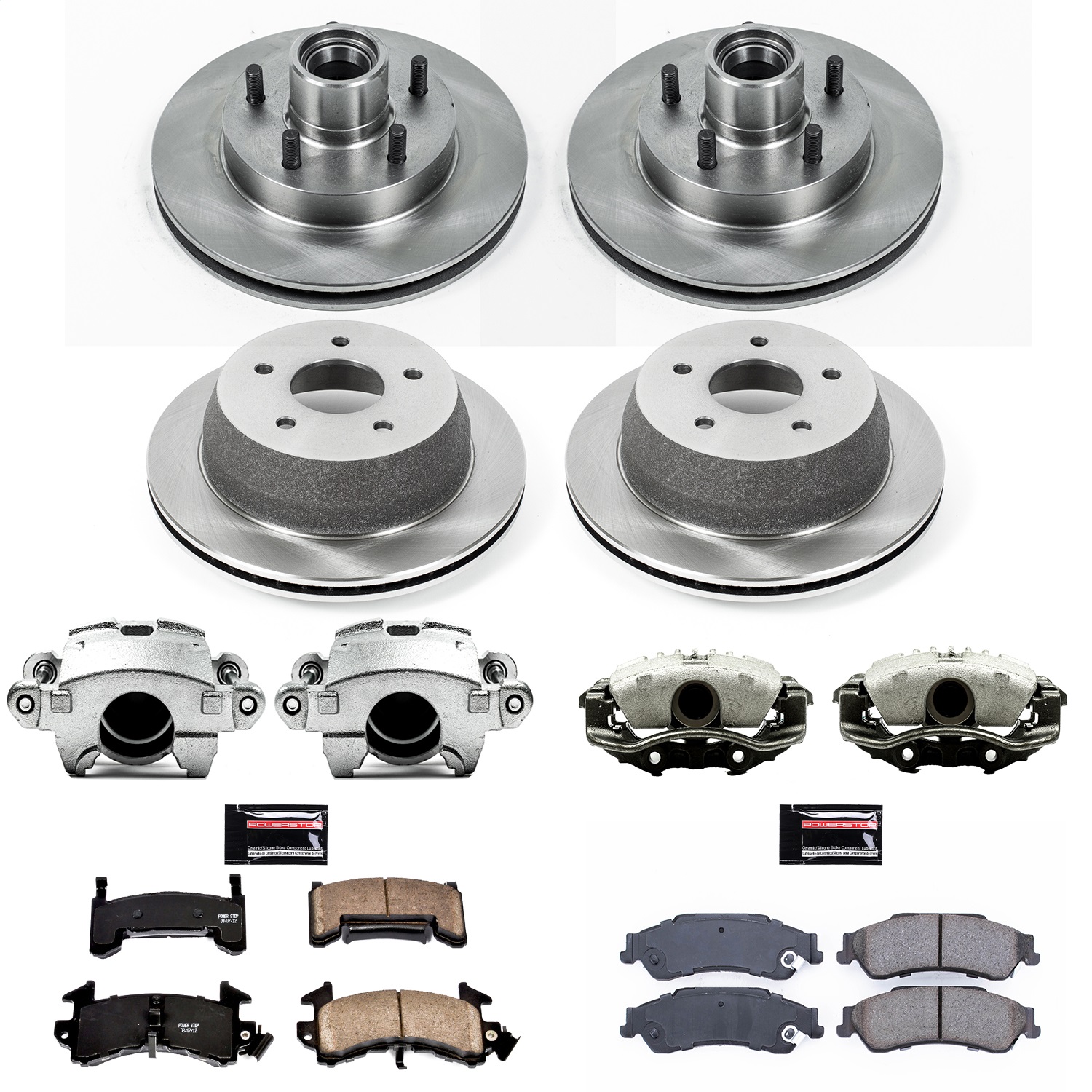 Power Stop - KCOE8437 - Front and Rear - Disc Brake Pad/Caliper and Rotor Kit