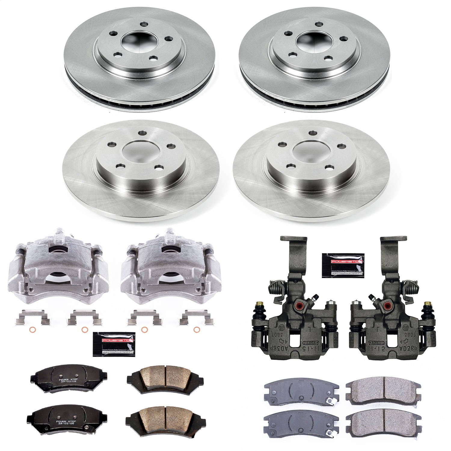 Power Stop - KCOE8438 - Front and Rear - Disc Brake Pad/Caliper and Rotor Kit