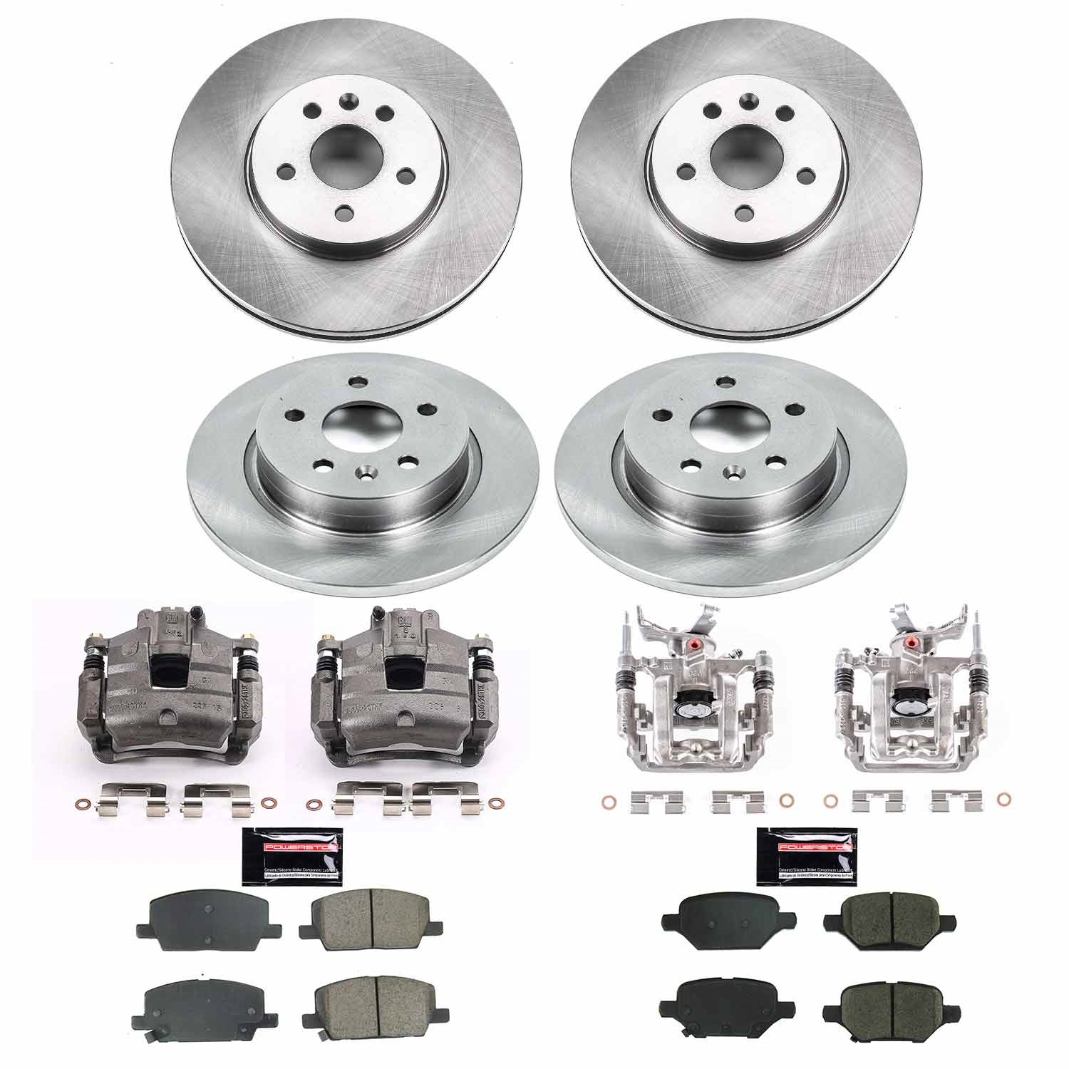 Power Stop - KCOE8505 - Front and Rear - Disc Brake Pad/Caliper and Rotor Kit