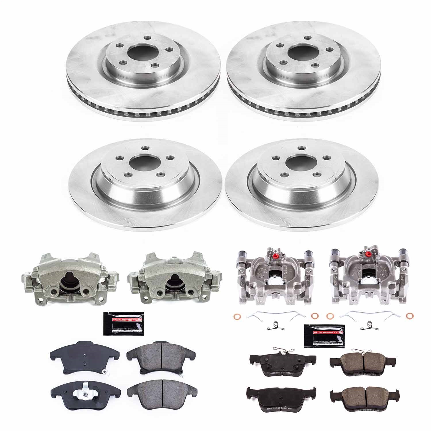 Power Stop - KCOE8541 - Front and Rear - Disc Brake Pad/Caliper and Rotor Kit