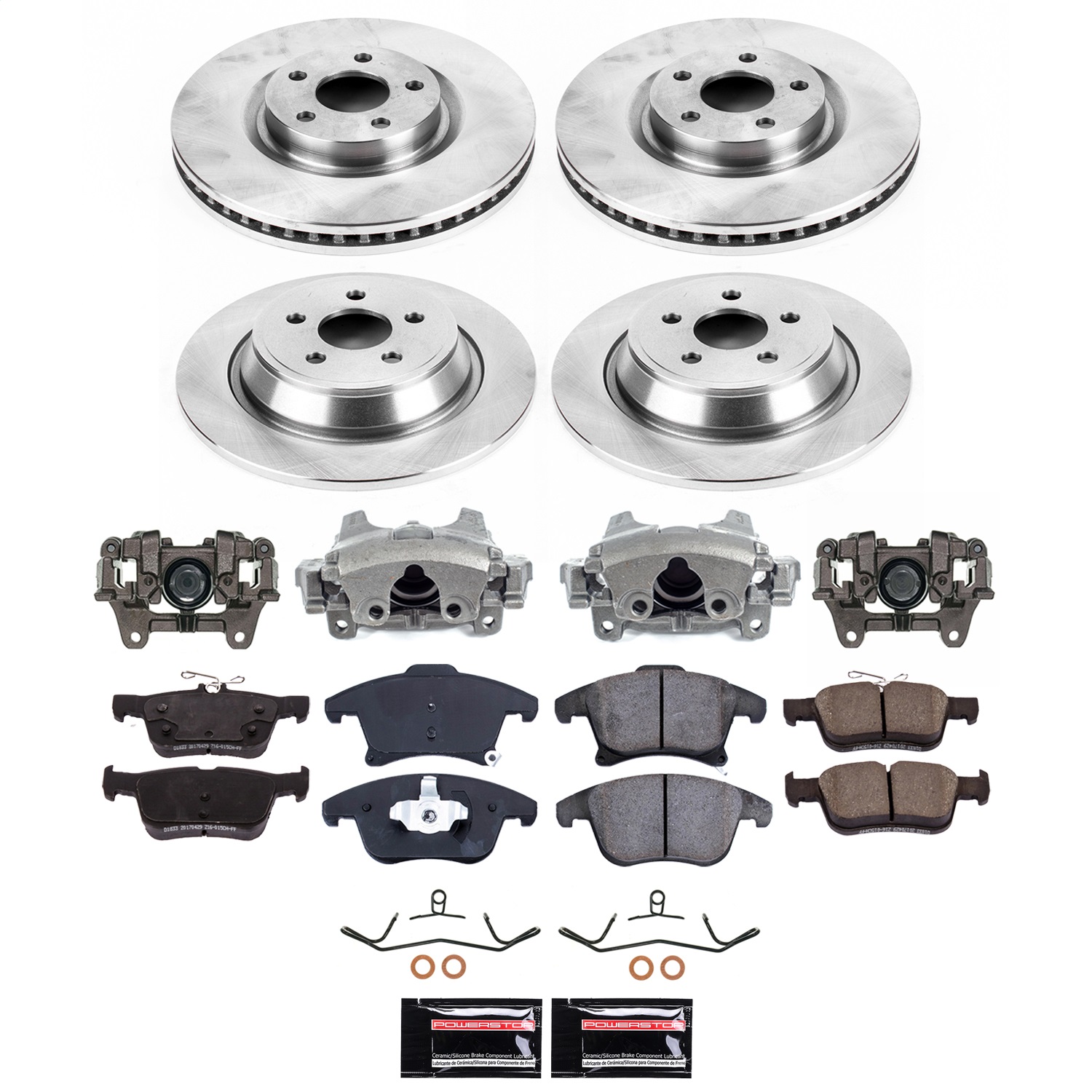 Power Stop - KCOE8541A - Front and Rear - Disc Brake Pad/Caliper and Rotor Kit