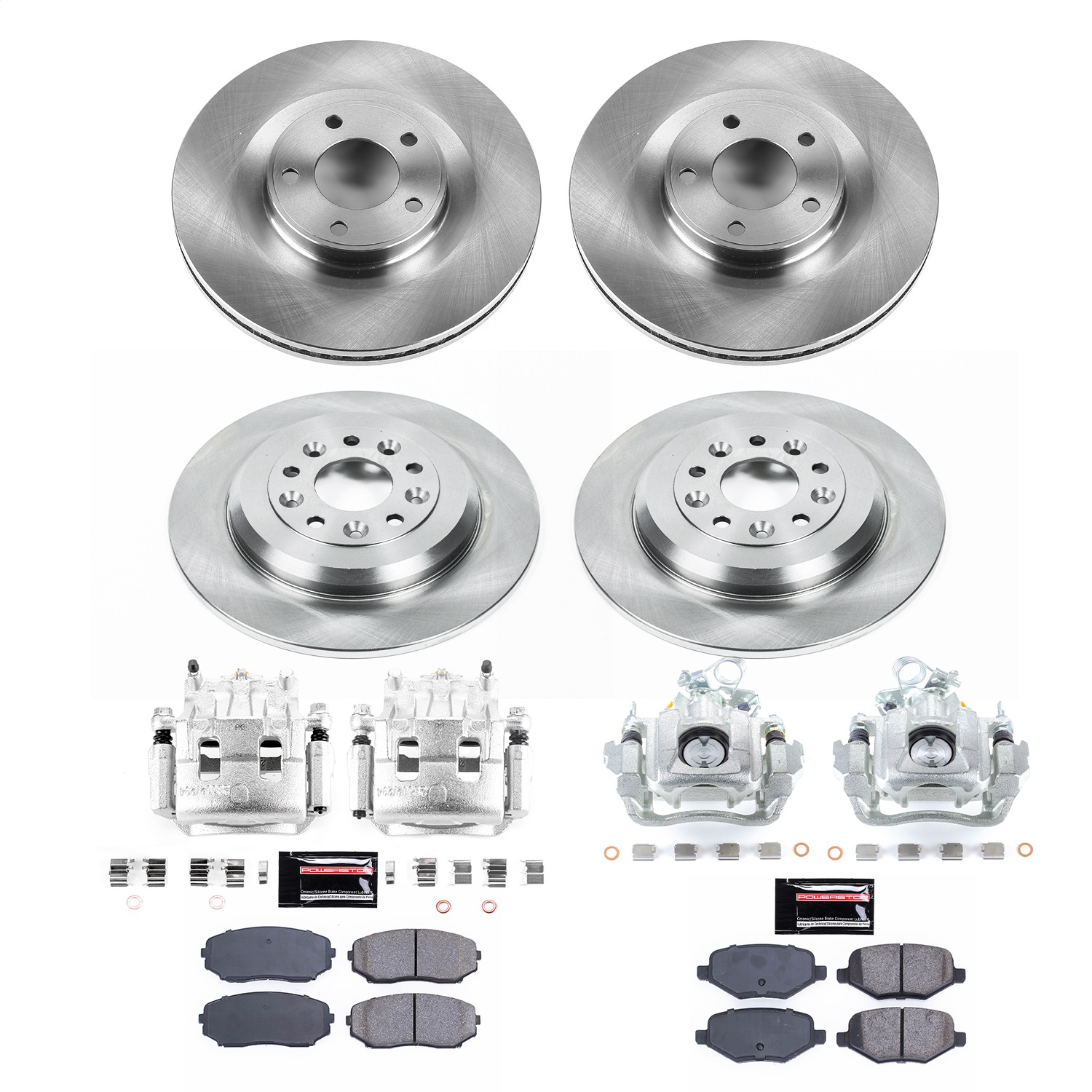 Power Stop - KCOE8847 - Front and Rear - Disc Brake Pad/Caliper and Rotor Kit