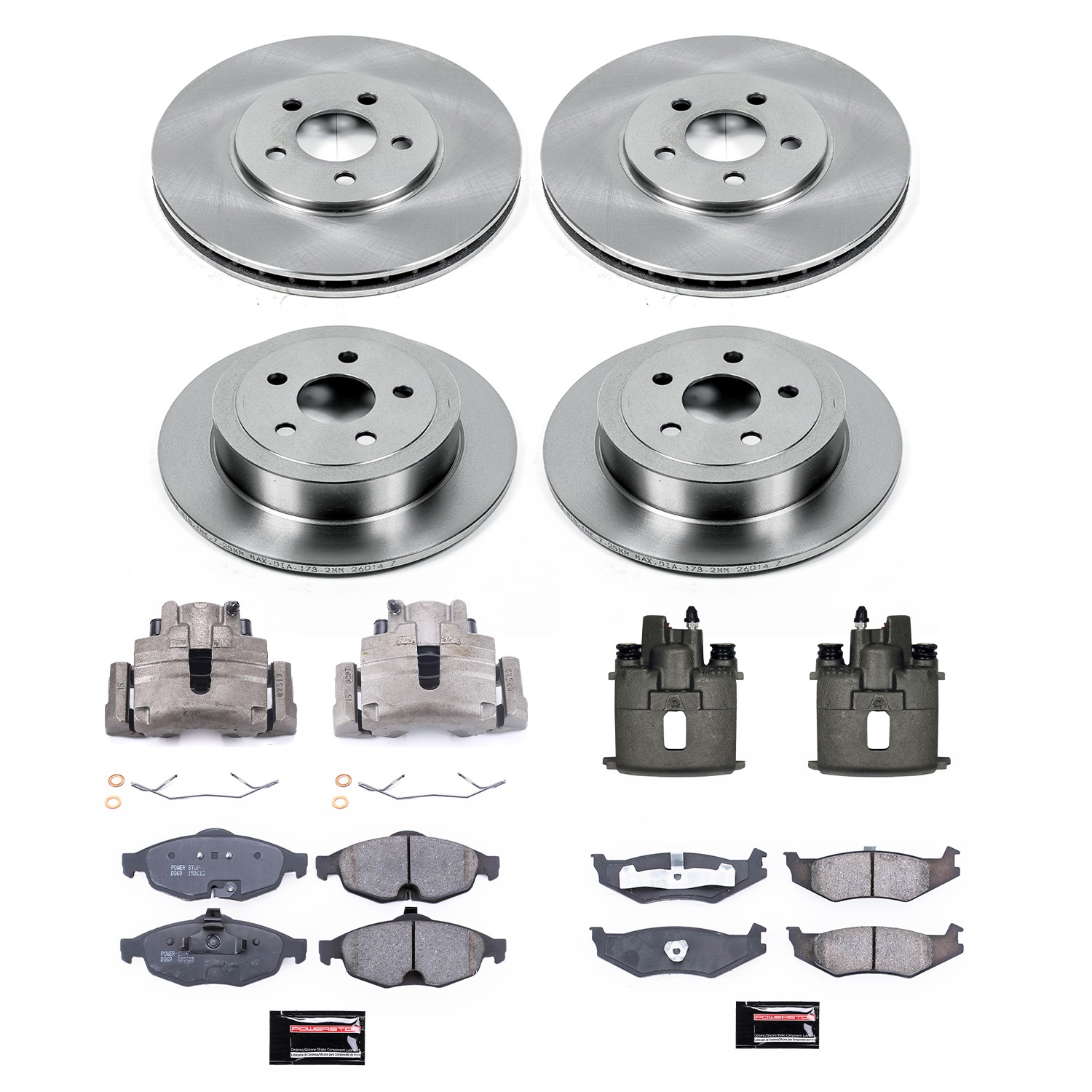 Power Stop - KCOE8969 - Front and Rear - Disc Brake Pad/Caliper and Rotor Kit