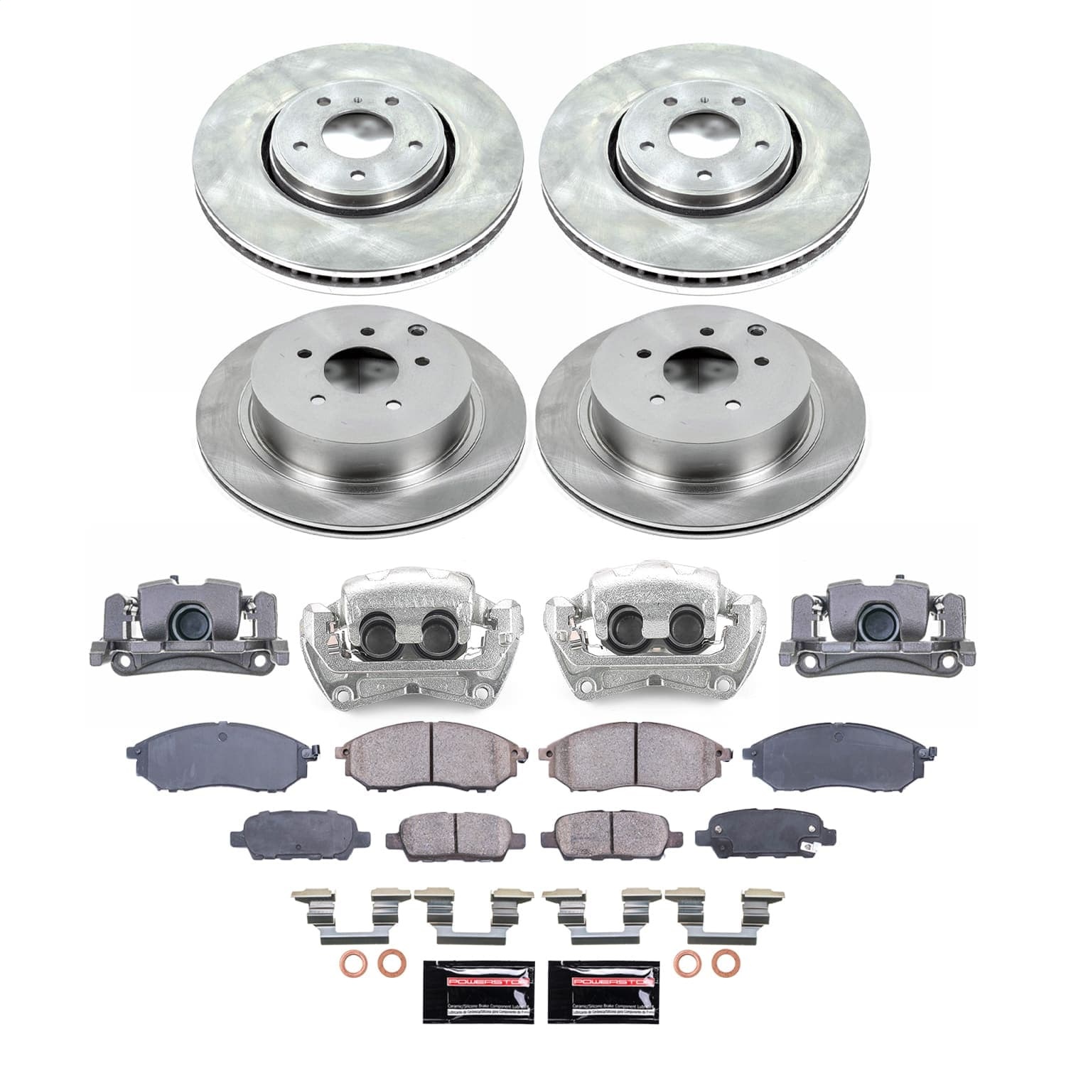 Power Stop - KCOE9135 - Front and Rear - Disc Brake Pad/Caliper and Rotor Kit