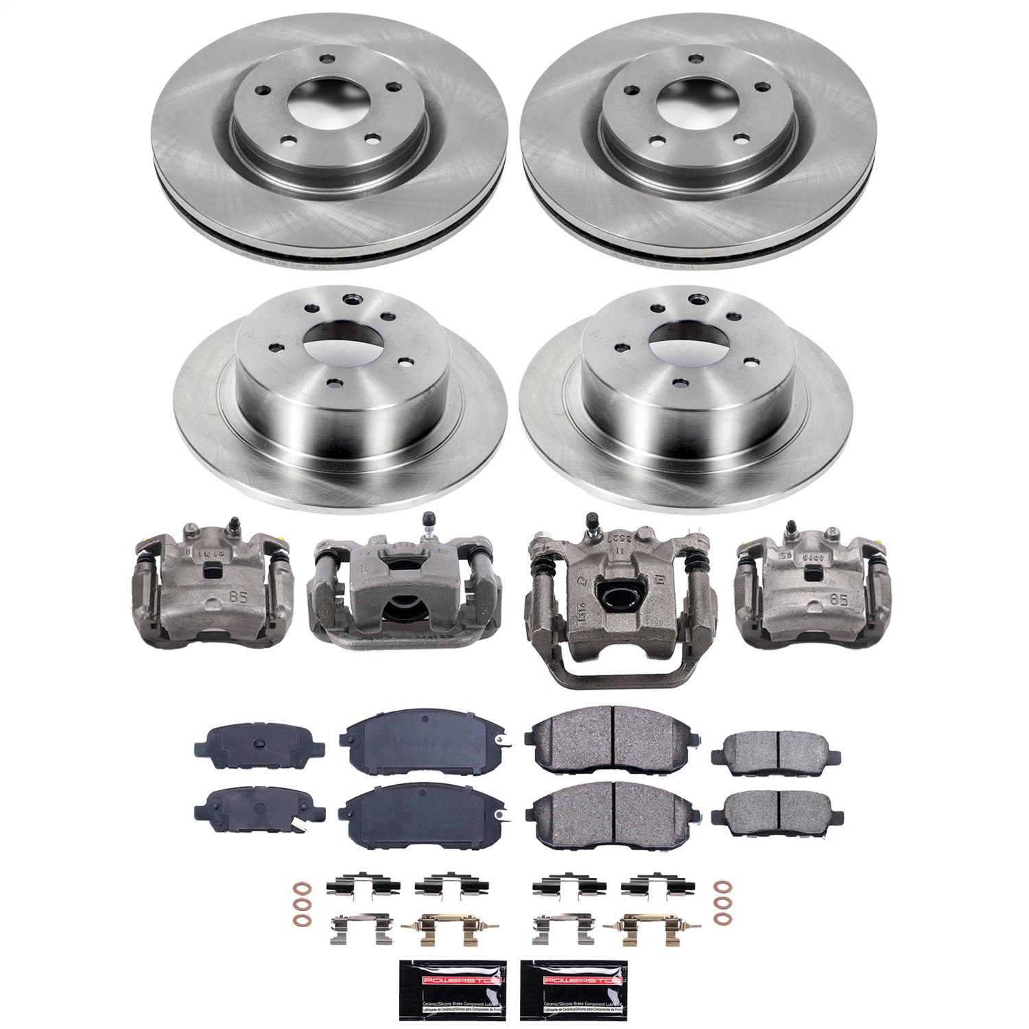 Power Stop - KCOE9141 - Front and Rear - Disc Brake Pad/Caliper and Rotor Kit