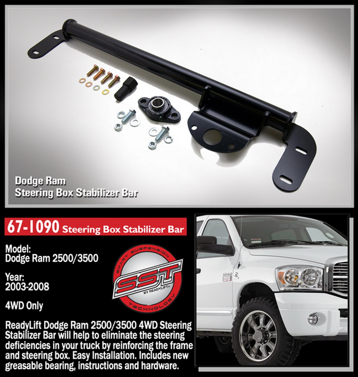 ReadyLift 671090 Steering Box Stabilizer Bar Ram 1500 Ram 2500 Ram