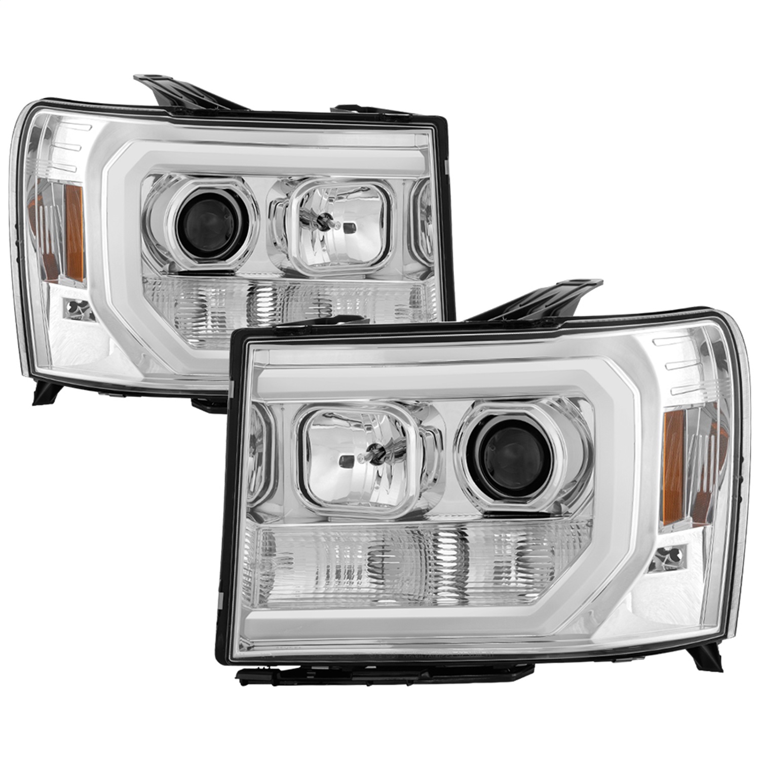 GMC Sierra 1500/2500/3500 07-13 Projector Headlights - Light Bar LED - Chrome