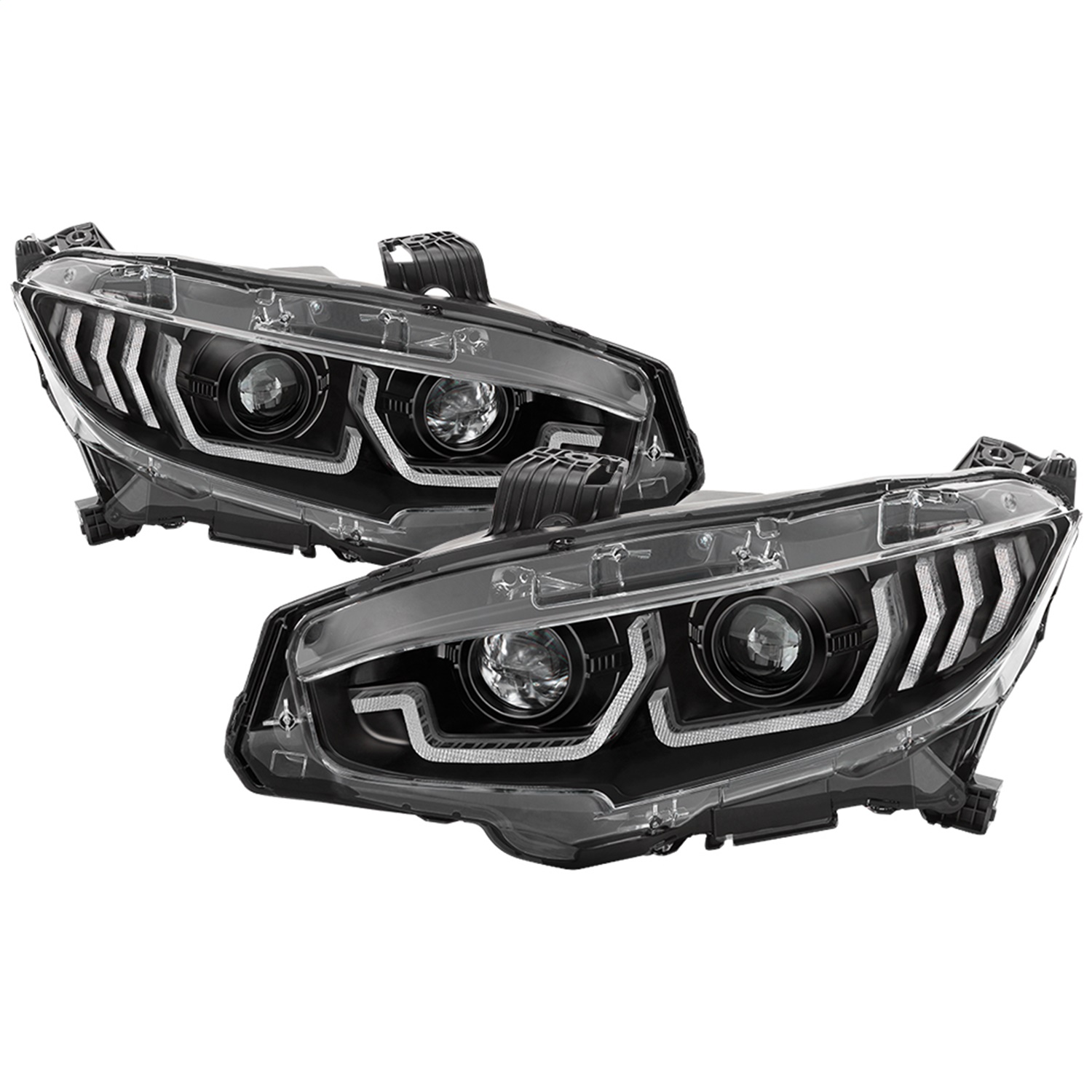 Spyder Fit 16-18 Honda Civic 4Dr w/LED Seq Turn Sig Lights Proj Headlight